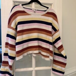 Amuse Society Ribbed Stripe Crop Top in Cream, Pink, Navy & Rust